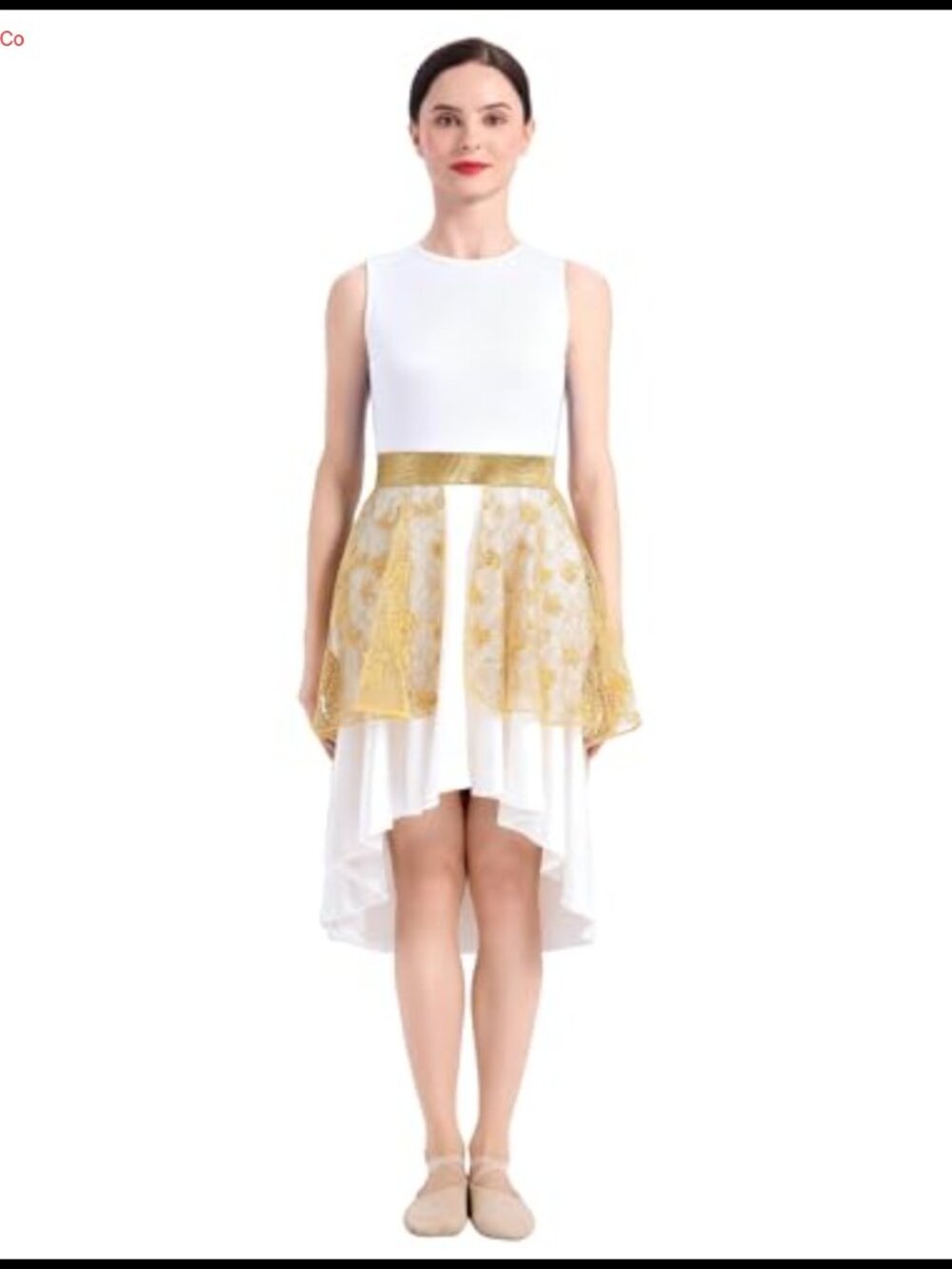 Metallic Embroidered Peplum Satin Asymmetric Praise Dance Overlay Tunic